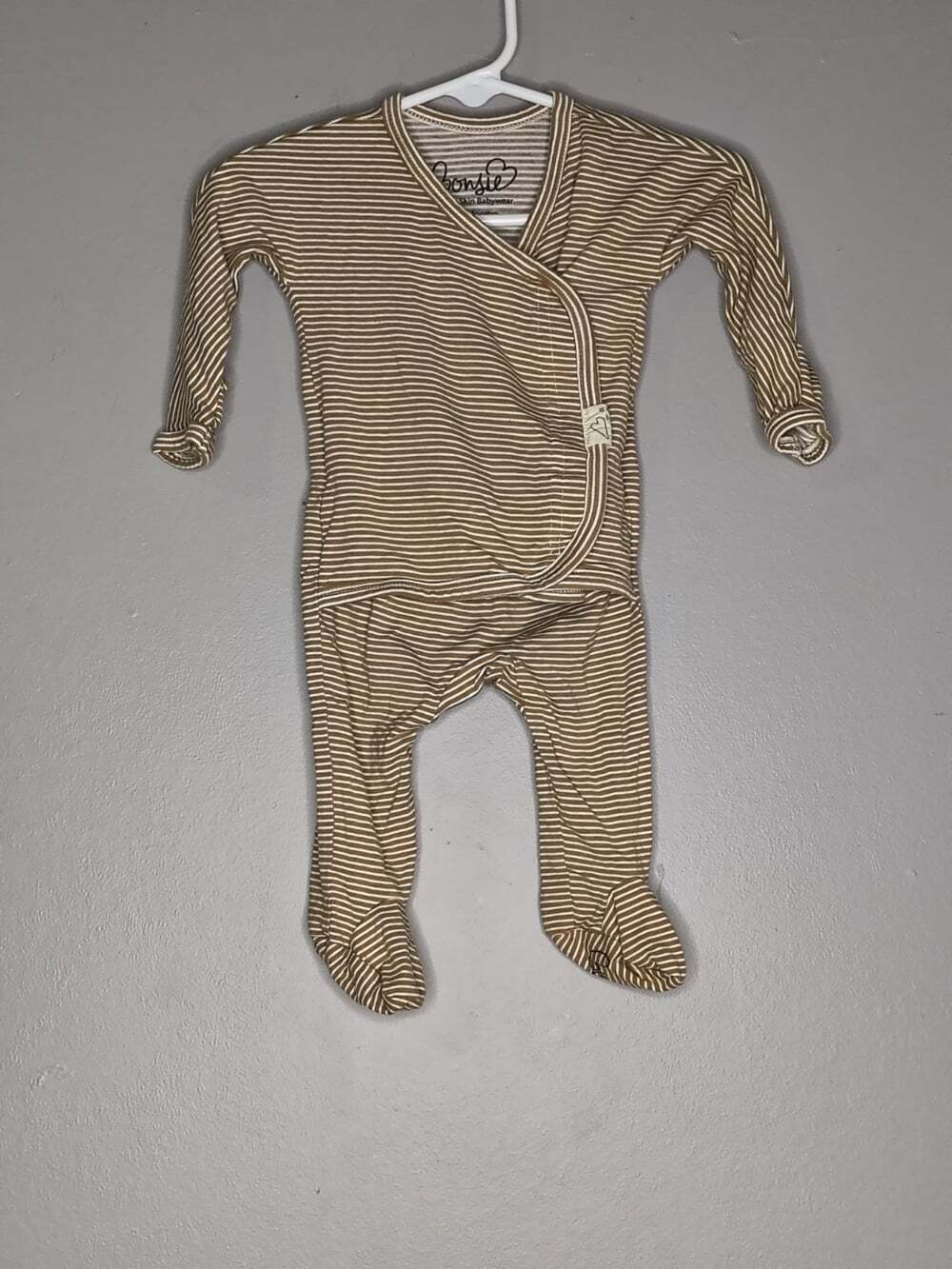 Bonsie Infant Footie Skin to Skin Babywear Size 0-3 montha Brown/White Strip